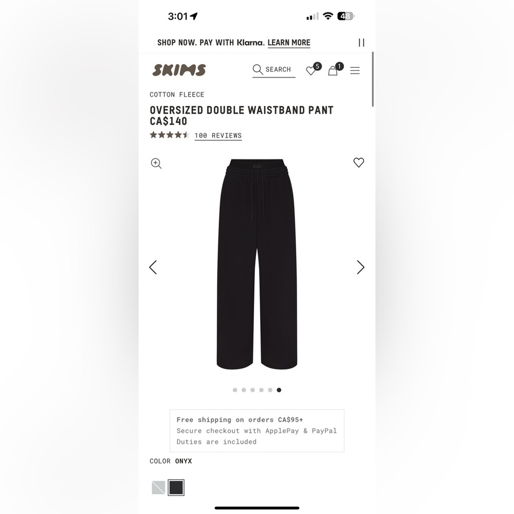 Skims cotton fleece double waistband pant